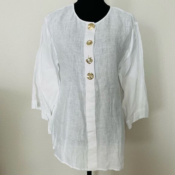 NWT Zara White Linen Shirt - Picture 1 of 8
